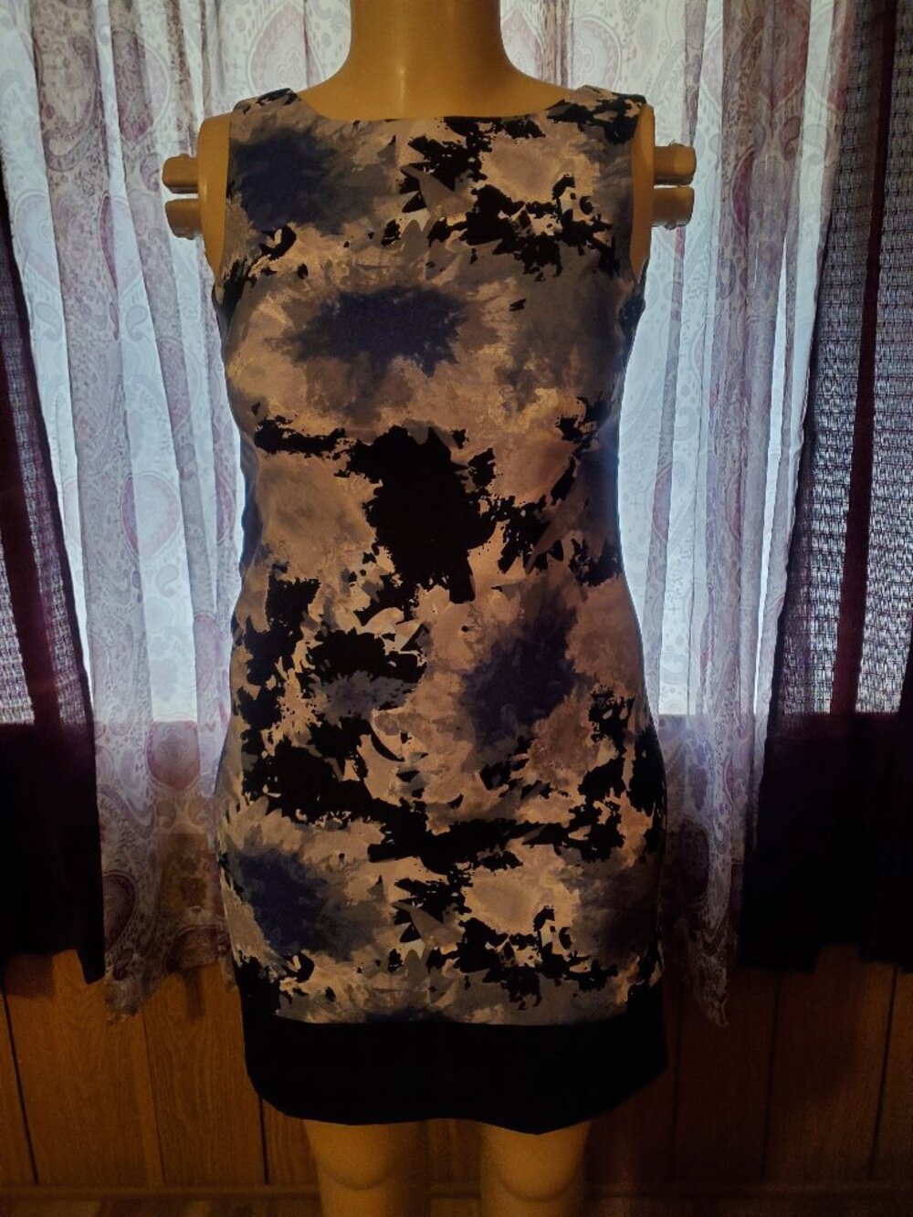 AB STUDIO SLEEVELESS BLUE BLACK GREY FLORAL PRINT DRESS